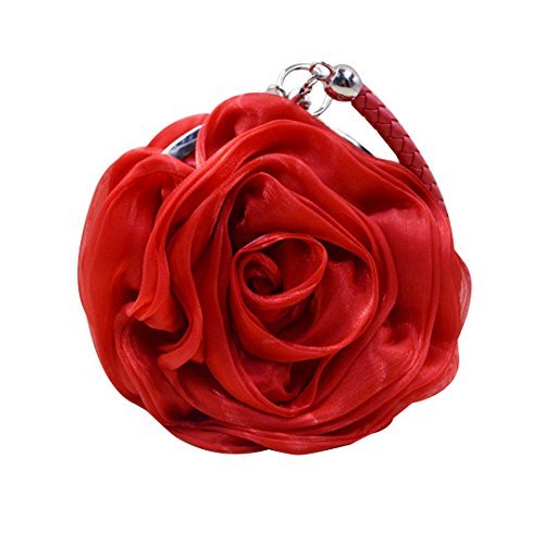 Mily Womens Satin Evening Bag Flower Shaped Wristlet Red #TOP2