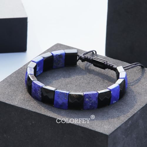 Natural Crytals Mens Beads Bracelet Mens Bracelets Beaded Lapis Lazuli Black Obsidian Trendy Handmade Bracelet, Unique Double Protection Energy Beads Healing Crystals Bracelets for Men4