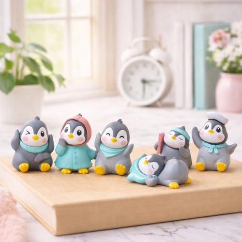 Image of Cute Penguin Miniature Figurines Set of 6 for Home Decor, Car Dashboard & Office Desk Decoration, Resin Decorative Showpieces, Gift Item for Kids, Couples & Friends (Set of 6)