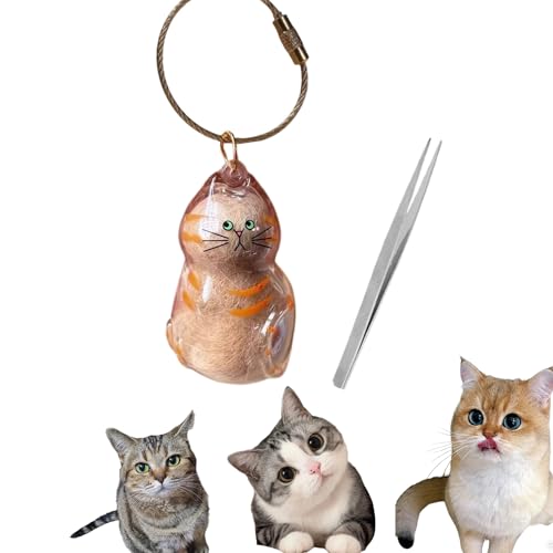CUTENNIOU Cute Cat Hair Keychain Cat Fur Keepsake with Tweezer, Transparent Pet Fur Memorial Keepsake Collector, Pet Hair Storage Bottle, Cats Lover Collecting Gifts