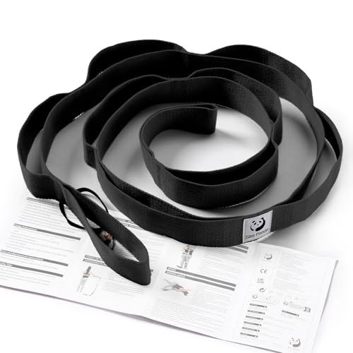 Slim Panda yogabälte ，bomull Yogarem，med 10 slingor för töjning och stretching, gymnastikbälte 180 x 3,5 cm, perfekt för yoga, balet,...