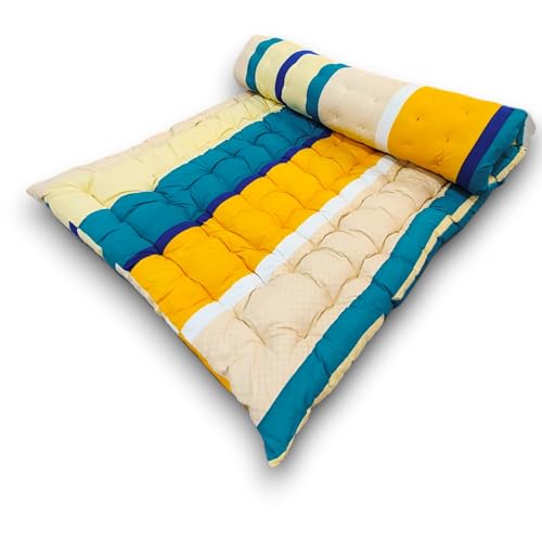 Image of Deevine Craft Soft Cotton Foldable Mattress - Lightweight, Firm Single Gadda | 3D Design Print, 72x36 Inches (3x6 ft) | Portable for Picnic, 1 Sleeping Capacity (Beige Design Mattress)