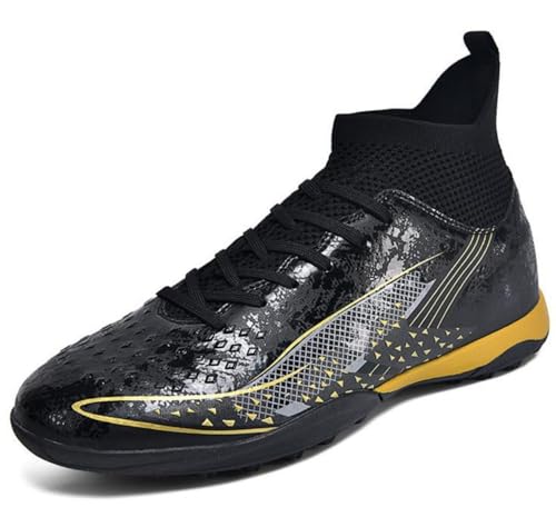 Crwind Botas de fútbol juvenil para hombre, para césped natural, con excelente agarre, ligeras y transpirables, Tf Negro, 44 EU