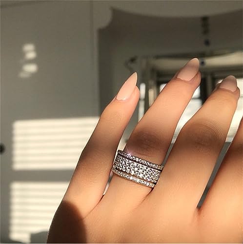 925 Sterling Silver Shiny Full Diamond Ring Cubic Zirconia Rings CZ Diamond Multi Row Ring Eternity Engagement Wedding Band Ring for Women (US Code 8)2