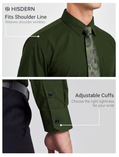 Image of HISDERN Mens Dress Shirt with Tie Pocket Square Set Classic Button Down Shirt Matching Tie Long Sleeve Shirts