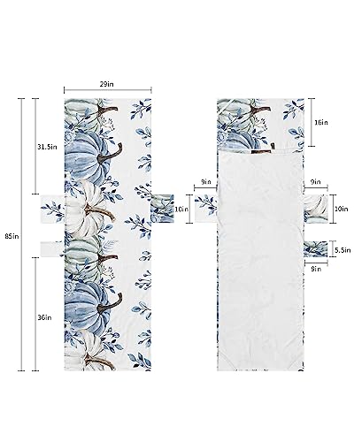 Blue White Pumpkins, Beach Lounge Chair Towel Cover, Soft Chaise Lounge Towel with Side Pockets Patio Pool Chairs Cover for Beach/Pool Sunbathing 29x85 Retro Fall Thanksgiving Eucalyptus Leaves