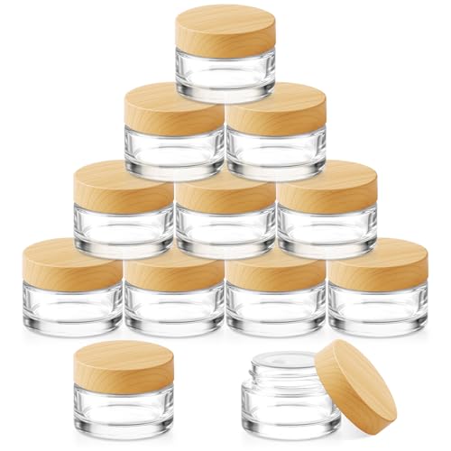 Bumobum 12 Pcs 5 Grams Small Glass Cosmetic Jars with Lids Mini Lip Balm Containers Empty Refillable Tiny Sample Jars for Lotion Lip Scrub Makeup Eye Cream Travel