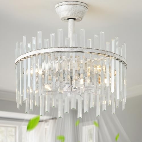 Gryalcy 20 inch White Fandelier Ceiling Fan with Lights