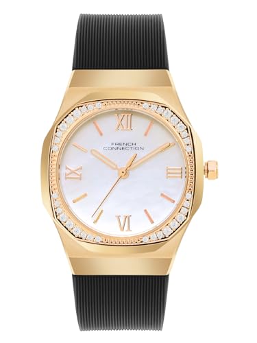 Image of French Connection 3 Hands White Rectangular Dial Silicon Strap | Casual | Premium | MOP Feature | Wrist Watch for Women - FCH002BL