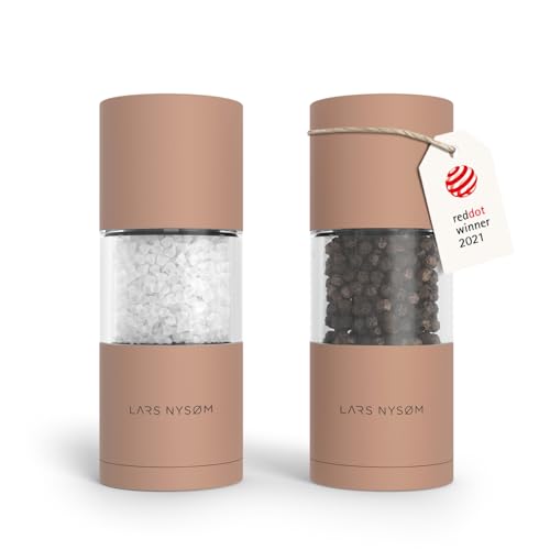 Image of LARS NYSOM Salt and Pepper Grinder Set, Manual Salt and Pepper Mills with Adjustable Ceramic Grinder, Design Spice Shaker Set (Blush Rose)