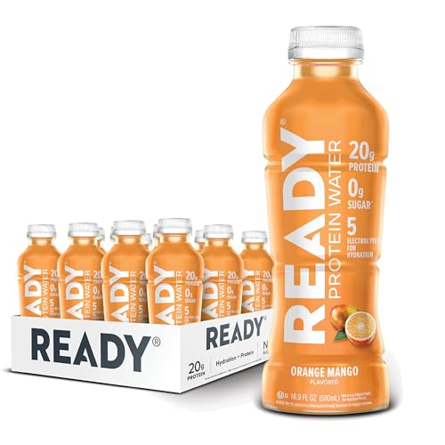 Ready® Protein Water – 20g Whey Protein Isolate, Zero Sugar, Low-Calorie Sports Drink for Hydration & Recovery – Electrolytes, Essential Amino Acids – Orange Mango, 16.9 fl oz Bottles (12-Pack)
