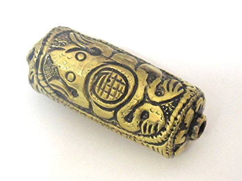 Tibetan brass repousse Frog design focal pendant bead - 1 bead- BD469A