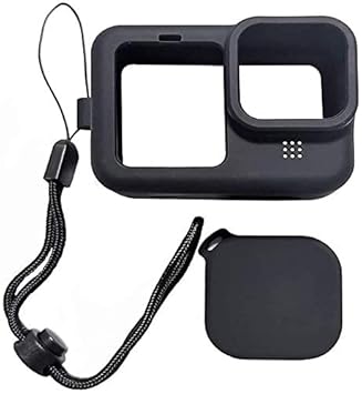 Yantralay Silicone Lanyard Sleeve Protective Cover & Silicone Lens Cap Compatible with GoPro Hero 9 Black Action Camera Accessories (Black)