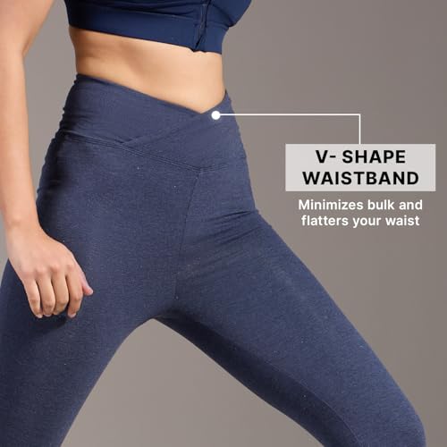 Image of Kica Criss Cross Cotton Flare Comfort Pants with Back Pocket and Ankle Slit Navy Blue