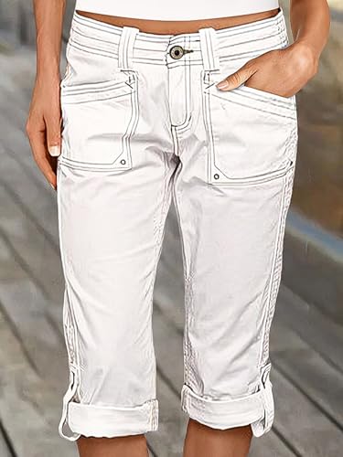 Flamingals Bermuda Shorts for Women Mid Rise Roll Hem Cargo Capris Summer Casual with Flap Pocket3