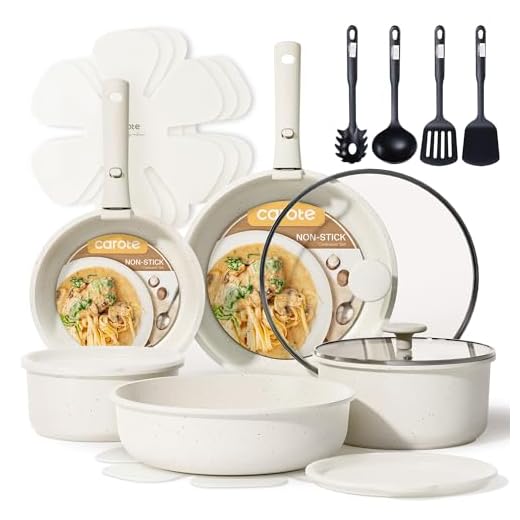 CAROTE 19pcs Pots and Pans Set, Nonstick Cookware Set Detachable Handle, Induction Kitchen Cookware Sets Non Stick with Removable Handle, RV Cookware Set, Oven Safe