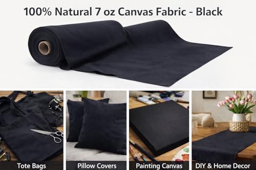Image of Sedona Designz 60 inch Wide Cotton Duck Canvas Fabric - 7oz Durable 100% Cotton (Black, 2 Yards)