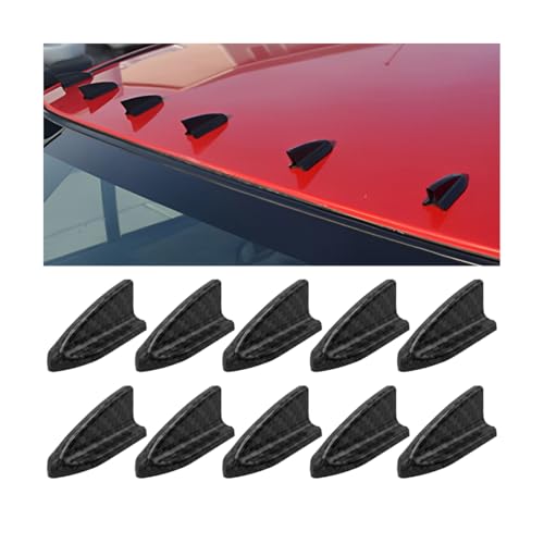 CGEAMDY - CGEAMDY 10 Pieces Car Roof Shark Fin Spoiler Wing Kit Vortex Generator, Shark Fin Diffuser Vortex Generator Roof Spoiler Kit, Universal Car Carbon Fiber Pattern Diffuser Shark Fin Spoiler Set Kit