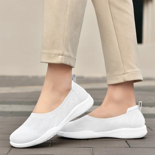 Image of LEDINEY Women's Flats Slip On Go Walk Shoes for Women Comfortable Walking Sneakers Knit Low Wedge Dressy Ballet Shoes Zapatos para Mujer