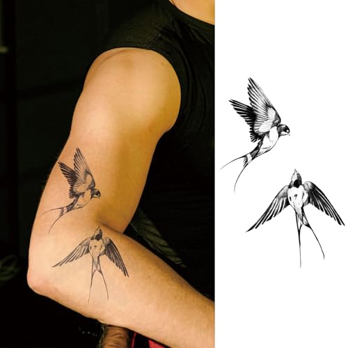 WEEKINK Swallow Bird Temporary Tattoos – Realistic Flying Sparrow Semi-Permanent Tattoo for Arm, Neck, Back & Chest, Long-Lasting & Waterproof for Men & Women