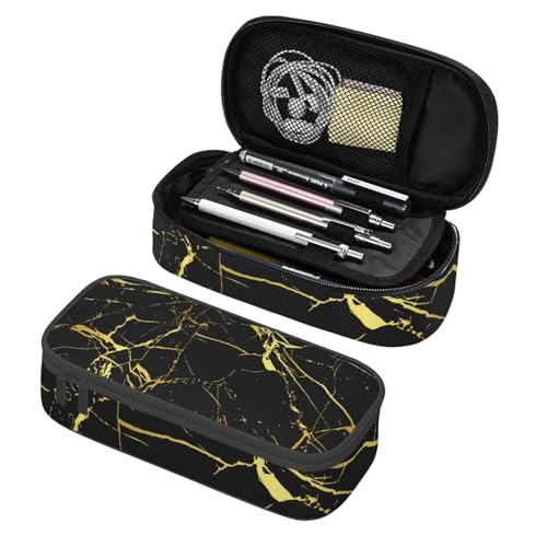 Image of Gold Black Marble Pencil Case Organizer Big Capacity Pencil Pouch Stationery With Zipper School Supplies Pencil Bag For Girls Boys Office