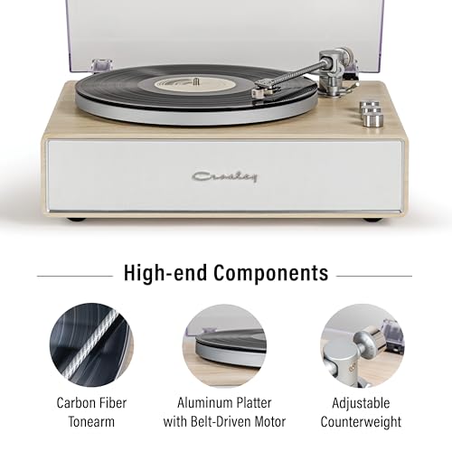 Image of Crosley CR6046A-NASL Stave 2-Speed Bluetooth Record Player Turntable with Built-in Speakers, Natural