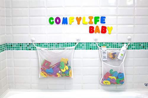 Comfylife 2 X Mesh Bath Toy Organizer + 6 Ultra Strong Hooks + 36 Bath Letters & Numbers – Eco-Safe, Fun, Educational Foam Baby Bath Letters And Perfect Toy Storage Net For Baby Bath Toys & More #TOP7