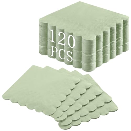 NatNarr Lot de 120 serviettes de cocktail jetables en papier festonné pour mariage, fête...