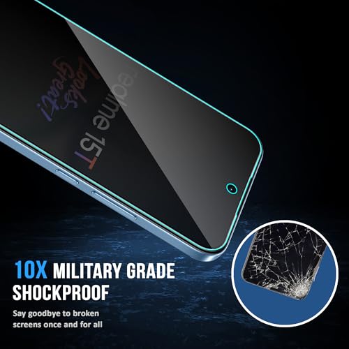Image of FIRST MART Privacy Anti-Spy Tempered Glass for Realme 15T, Narzo 90 and Realme 16 (6.57 Inch) With Installation Kit | Military-Grade Gorilla Screen Protector & Cable Guard | Edge to Edge Coverage | Black