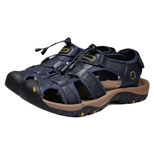 Men's Leather Sandals Closed Toe Athletic Sport Walking Sandals Waterproof Fisherman Sandals