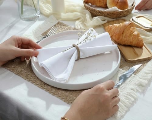 Image of Ruvanti Cloth Napkins Set of 12, Cotton Enrich 18 inchx18 inch - White