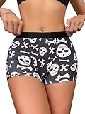 WDIRARA Women's Skeleton Skull Print Boyshort Underwear Mid Rise Seamless Boxer Shorts Panties Black and White Small