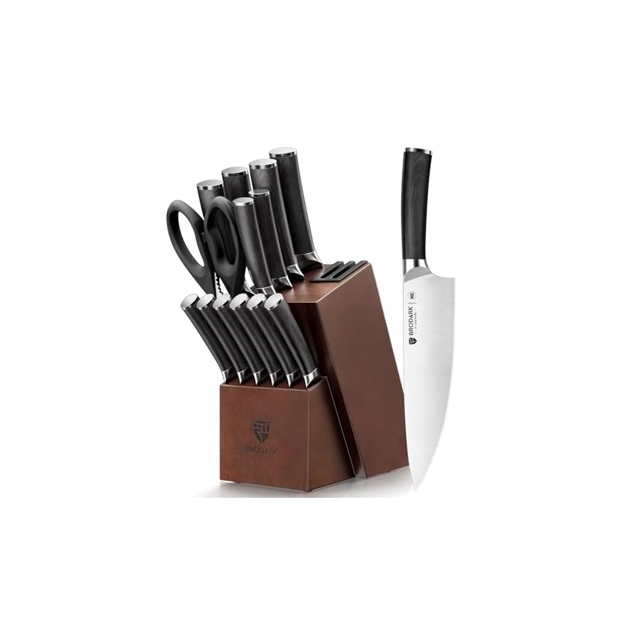 BRODARK kitchen knife Ultra Sharp 15 Pcs Knife Set with Block
