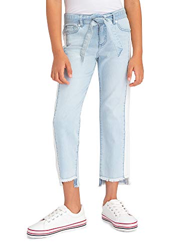 Jordache Premium Girls' Color Block Side Stripe Belted Denim Jean (White Light Wash)2