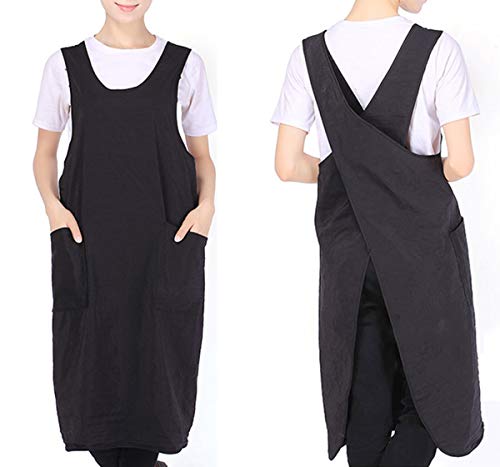 Delantal De Mujer Impermeable Horneando Cocinando Jardinería Trabajos Cruz Espalda Vestido Con 2 Bolsillos,Negro Cover