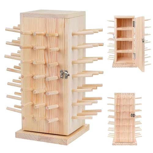RYSIMWU 360° Fully Rotating Wooden Thread Rack/Thread Holder Organizer,84 Spools Thread Holder Stand,Height-adjustable Thread Storage box for Sewing, Quilting, Jewelry, and Hair-Braiding.