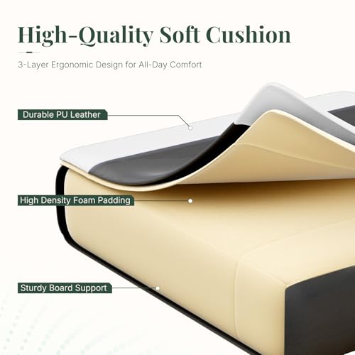 Image of Computer Gaming Chair - Ergonomic High Back PU Leather Video Racing Chair with Adjustable Headrest & Footrest, Linkage Armrest, for Office and Home, White