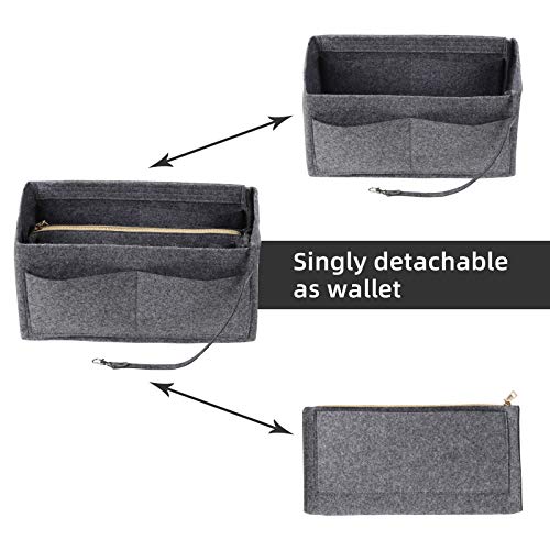 LITLANDSTAR Multi-Compartment Solid Color Felt Bag Large Capacity Makeup Bag Women Travel Large Makeup Organizer Storage Pouch Handbag Tote, Gray