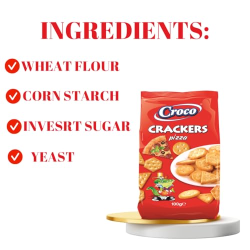 Image of Croco Cracker Pizza Bagel chips Pretzels Snacks Premium Baked crackers Imported snacks (Crackers Pizza Flavour) 100g Combo Pack of 2