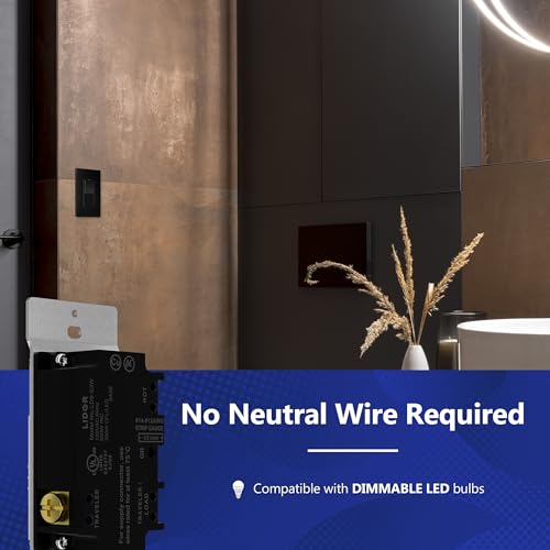 Image of LIDER Dimmer Paddle Switch for Dimmable 300W LED /CFL Lights, 1-Pole or 3-Way, 120 V, Modern Upgrade, Wall Plate Included, UL Listed, Thermoplastic, Matte Black, 1-Pack