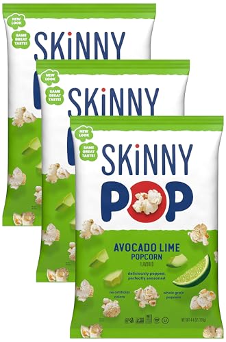 Image of SkinnyPop Popcorn, Avocado Lime, Whole Grain Snack, Dairy-Free Snack, 4.4oz Bag (Pack of 3)