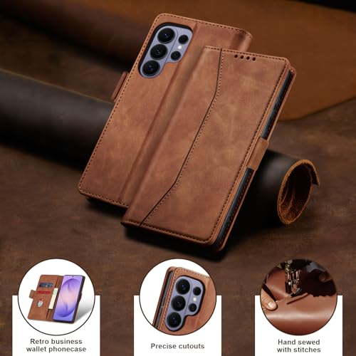Image of Jasonyu Flip Wallet Case for Samsung Galaxy S26 Ultra 5G,Leather Magnetic Folio Cover with Card Holder,Kickstand - TPU Shockproof Durable Protective Phone Case,Brown