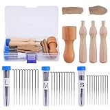 Nadelfilz-Set, 30 Filznadeln (3 Größen), Nadelfilzzubehör, Filznadelgriff aus Holz, Werkzeugset mit Fingerlingen und Aufbewahrungsbox für Wollfilz-Heimwerker-Anfänger