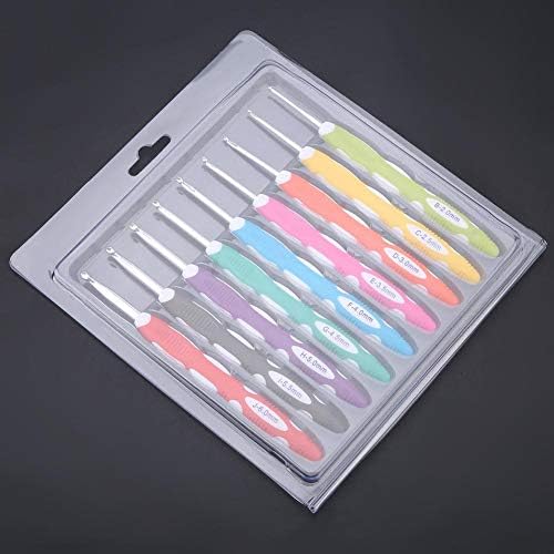 Crochet Needles Crochet Kit, Akozon Hooks 9PCS Crochet Hooks Set Knitting Smooth Needles Tools Ergonomic Plastic Handle Aluminum Hooks(PU Packaging)