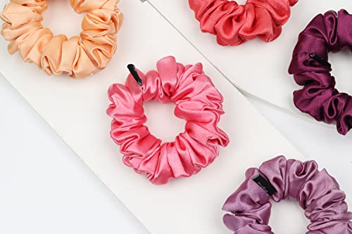 Image of Premium Satin Scrunchies for Women | Hair Bands, Ponytail Holders & Rubber Bands | Fluffy, No-Damage Hair Ties | Girls Hair Accessories | Medium Size | Pack of 6