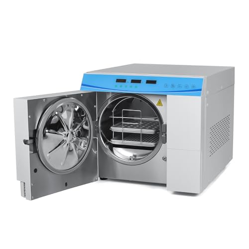 23L Steam Sterilizer Table Top Semi Autoclave Digital Display Class N Temperature Range 121-134 Over-Heat Protection Safety Lock Two Sterilization Programs (Drying Function)
