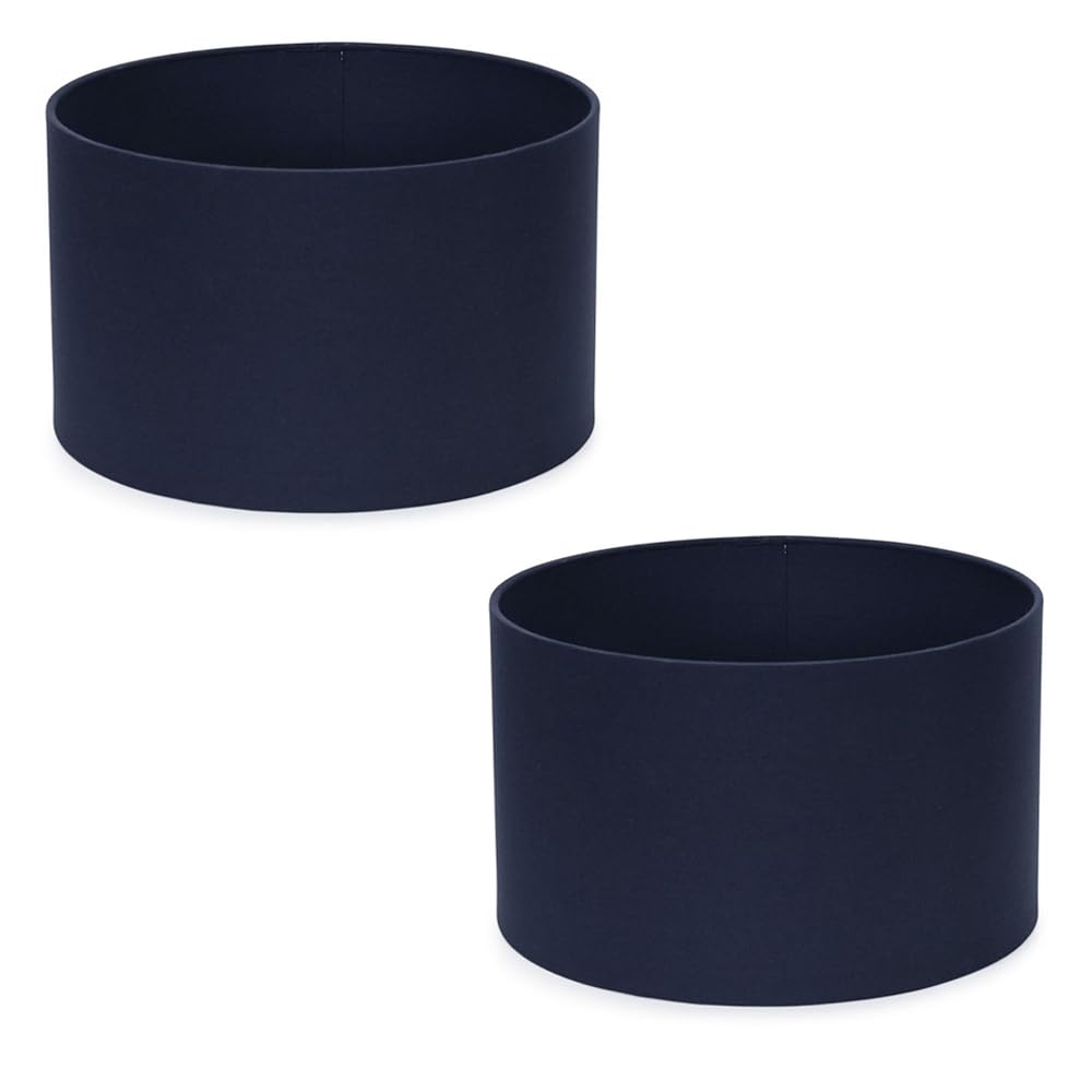 MiniSun | Small Modern Navy Blue Fabric Drum Light Shades | Lamp Shades, Home Décor & Improvement Essential | Set of 2 | 25cm Shade Width