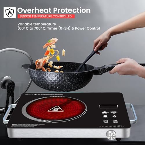 Image of Hemu Premium 2500-watt Radiant Infrared Cooktop|3 Preset Functions | Digital Display | Timer Control | Over Heating Protection | Suitable for all Utensils(BLACK)