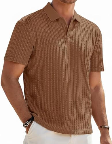Image of Zilcon Mens Casual Polo Shirt Summer Short Sleeve Vacation Button Beach Knit Stretchy Golf Tshirts