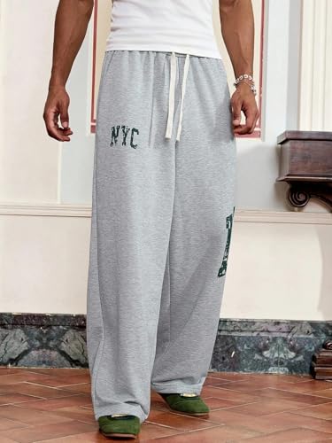 ZAFUL Men's Baggy Casual Pants Letter Graphic Sweapants Drawstring Lounge Straight Leg Track Pants with Pockets(6-Grey, M)4